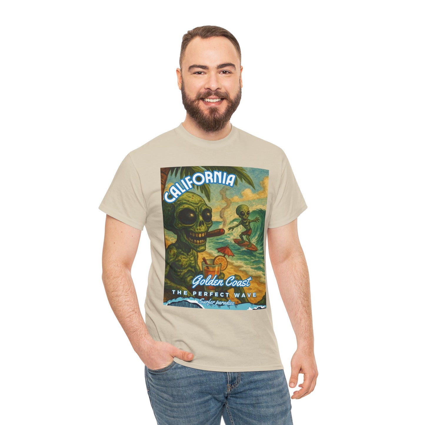 California Surf Vibes Unisex Heavy Cotton Tee - Retro Skeleton Design