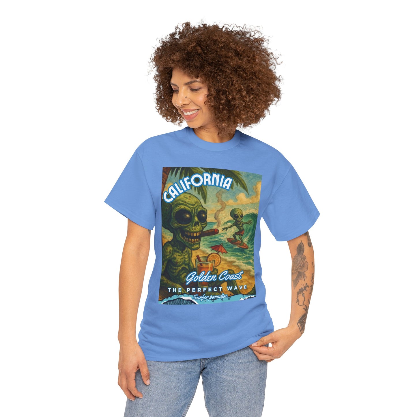 California Surf Vibes Unisex Heavy Cotton Tee - Retro Skeleton Design