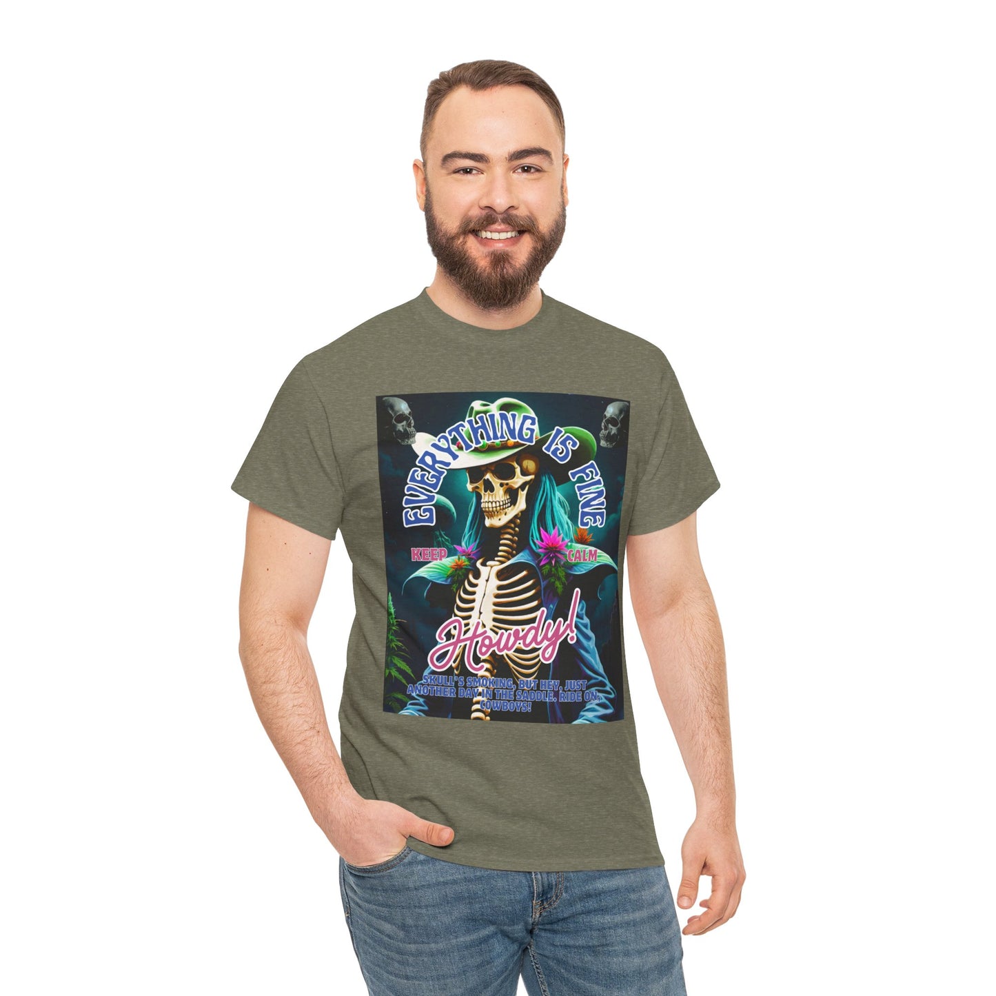 Everything is Fine Skeleton Tee - Unisex Heavy Cotton T-Shirt for Casual Vibes