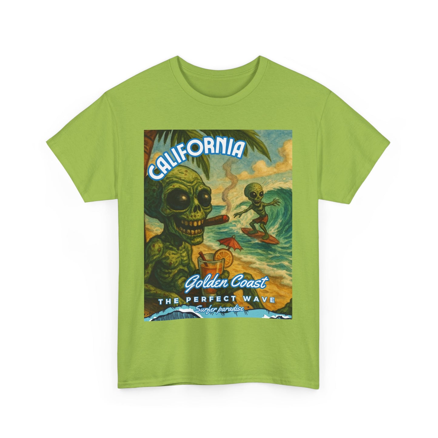 California Surf Vibes Unisex Heavy Cotton Tee - Retro Skeleton Design