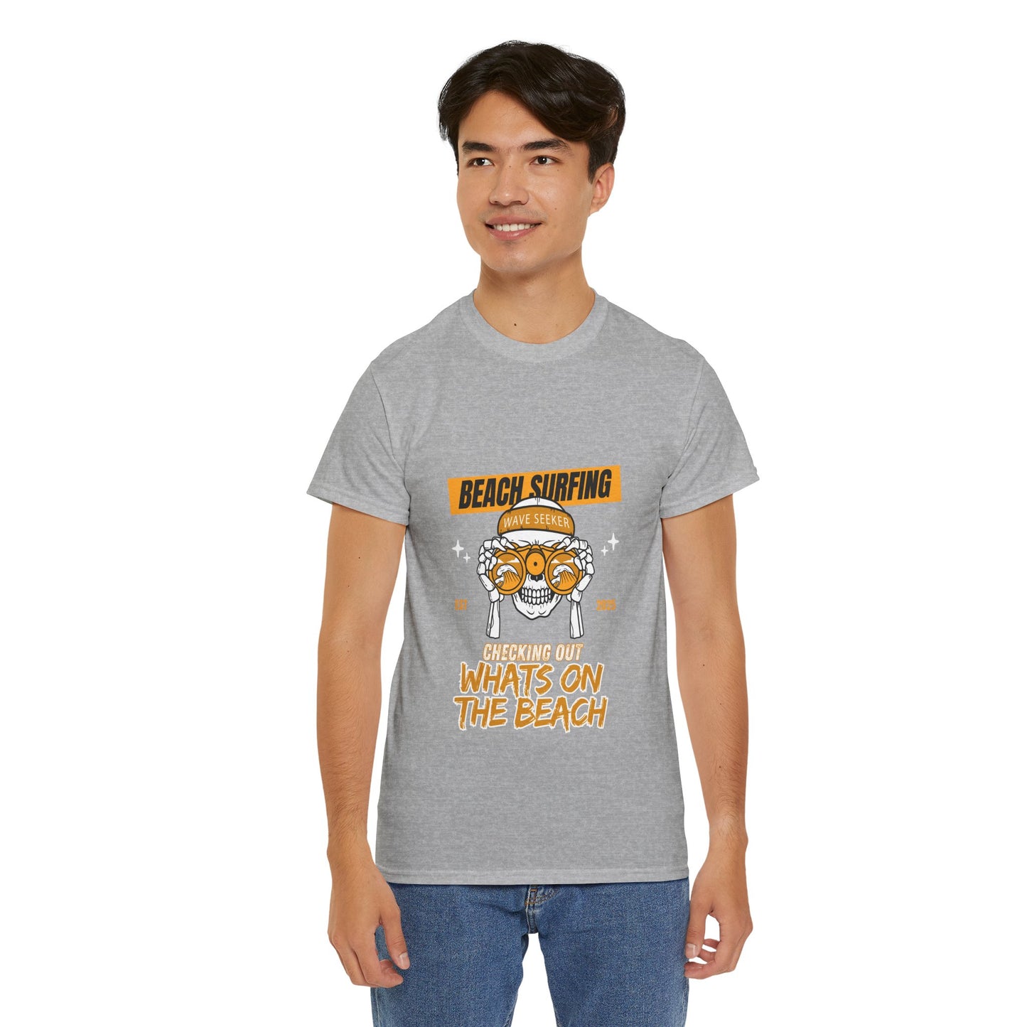 Beach Surfing Unisex Heavy Cotton Tee - 'What's On The Beach' Graphic Tee for Beach Lovers