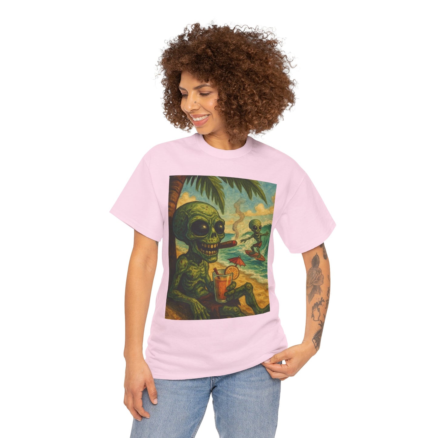 Chill Vibes Alien Graphic Tee - Unisex Heavy Cotton Shirt