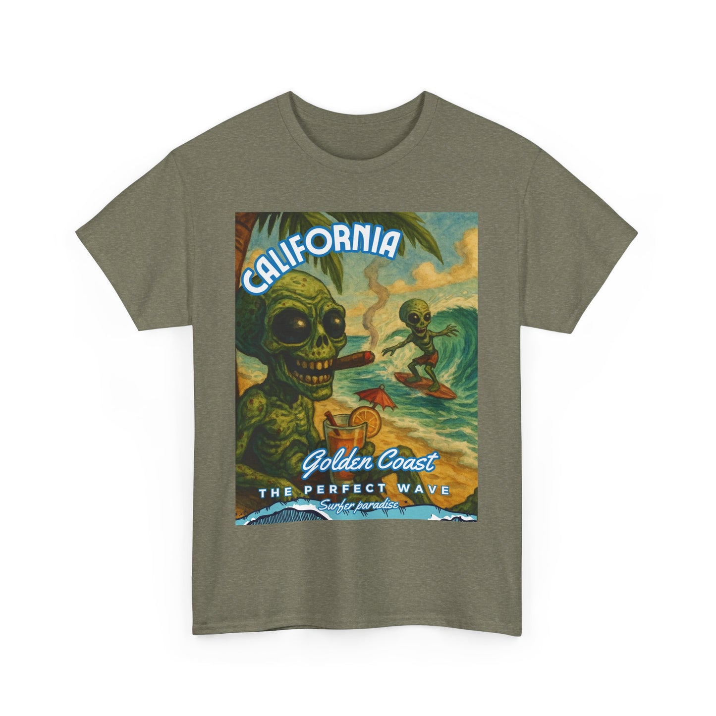 California Surf Vibes Unisex Heavy Cotton Tee - Retro Skeleton Design