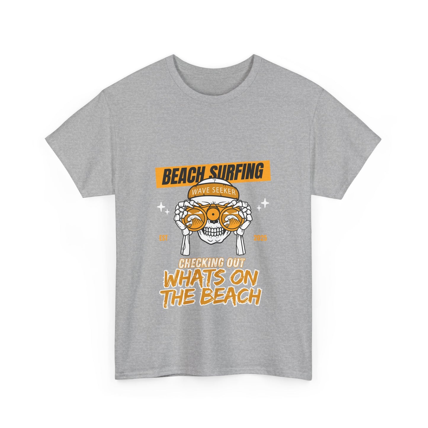 Beach Surfing Unisex Heavy Cotton Tee - 'What's On The Beach' Graphic Tee for Beach Lovers
