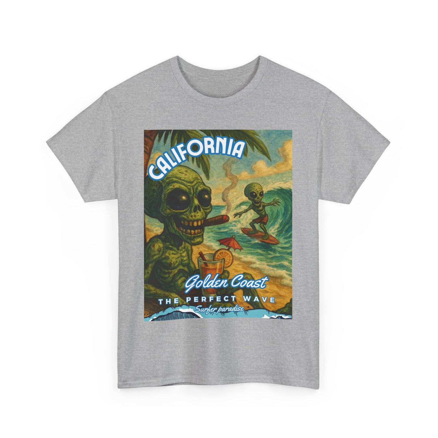 California Surf Vibes Unisex Heavy Cotton Tee - Retro Skeleton Design