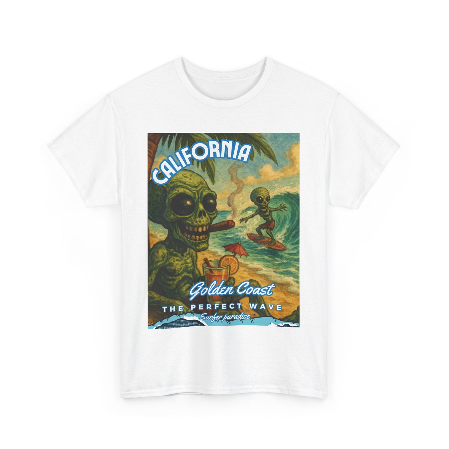 California Surf Vibes Unisex Heavy Cotton Tee - Retro Skeleton Design