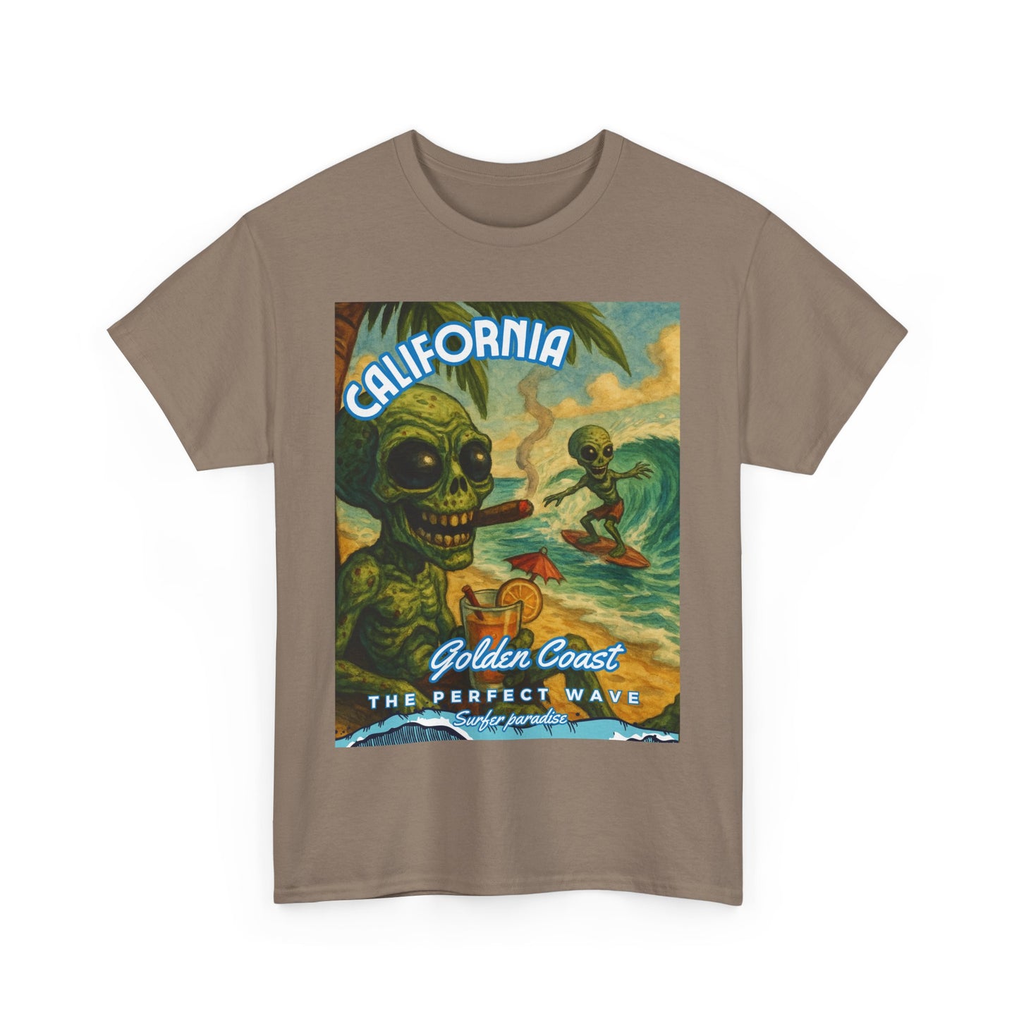 California Surf Vibes Unisex Heavy Cotton Tee - Retro Skeleton Design