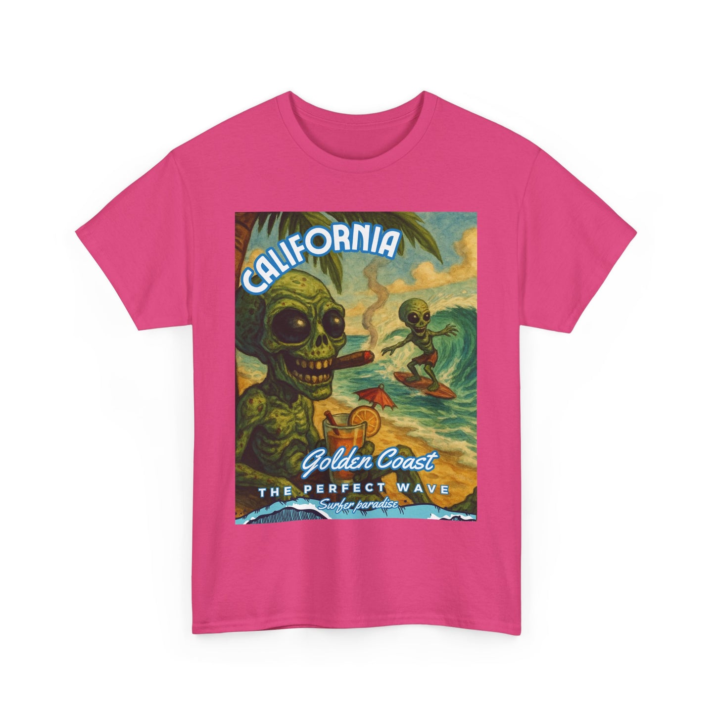 California Surf Vibes Unisex Heavy Cotton Tee - Retro Skeleton Design