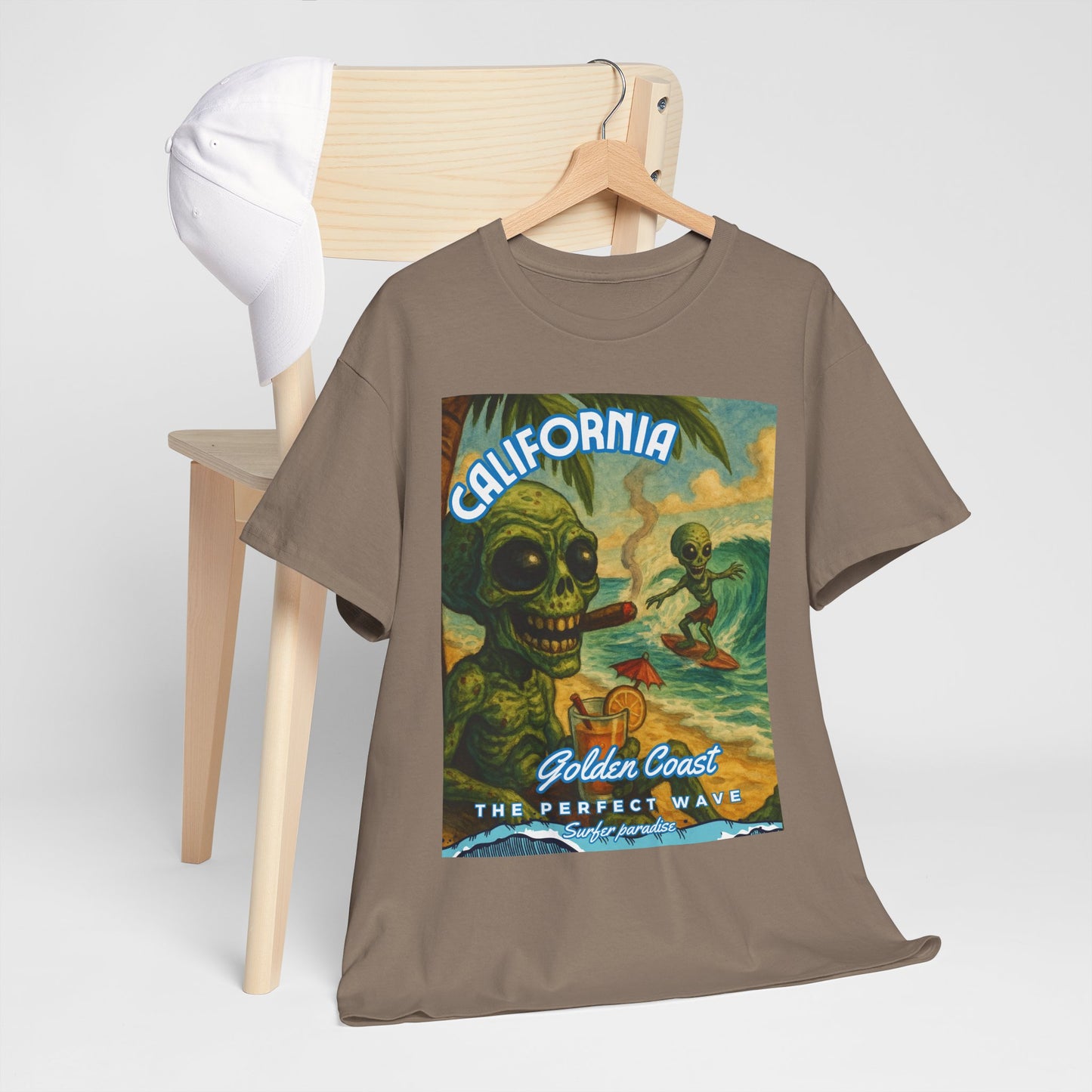 California Surf Vibes Unisex Heavy Cotton Tee - Retro Skeleton Design