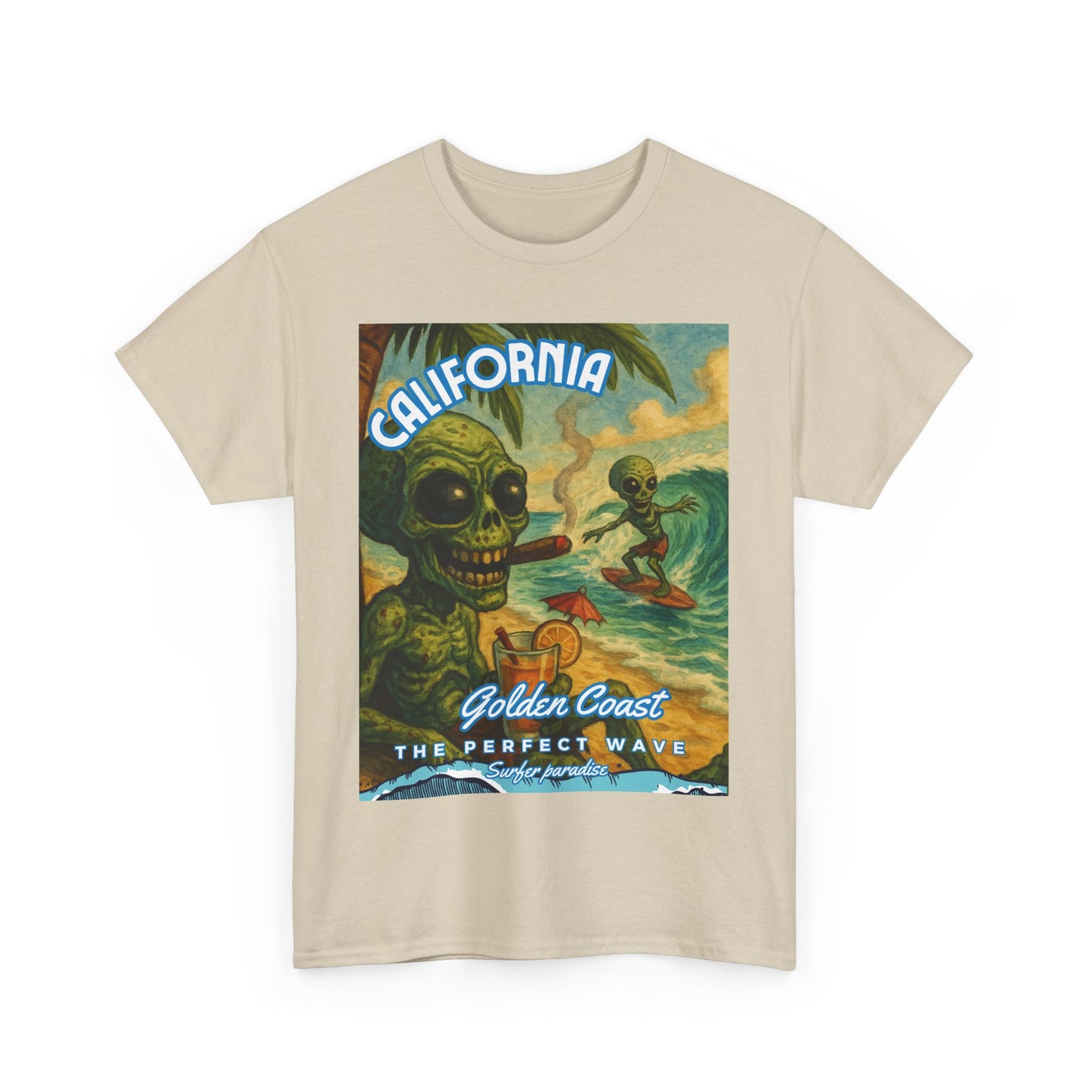 California Surf Vibes Unisex Heavy Cotton Tee - Retro Skeleton Design