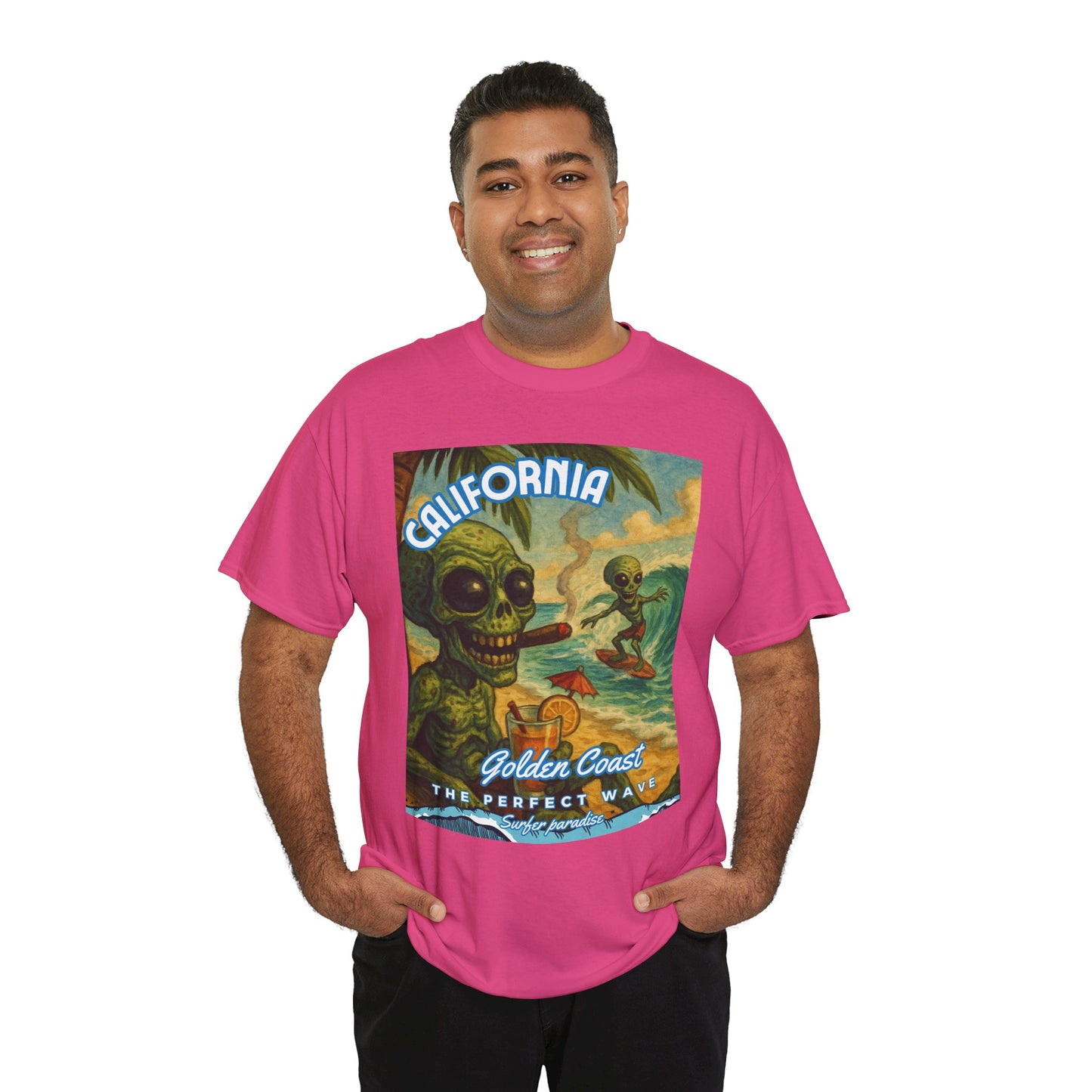 California Surf Vibes Unisex Heavy Cotton Tee - Retro Skeleton Design