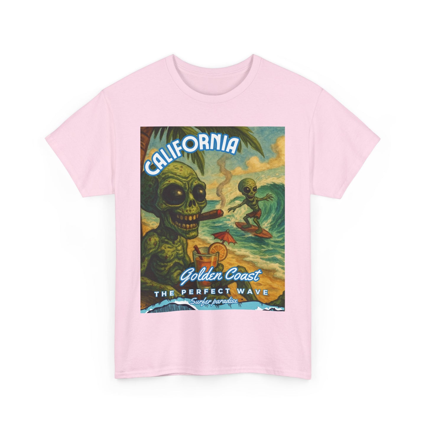 California Surf Vibes Unisex Heavy Cotton Tee - Retro Skeleton Design