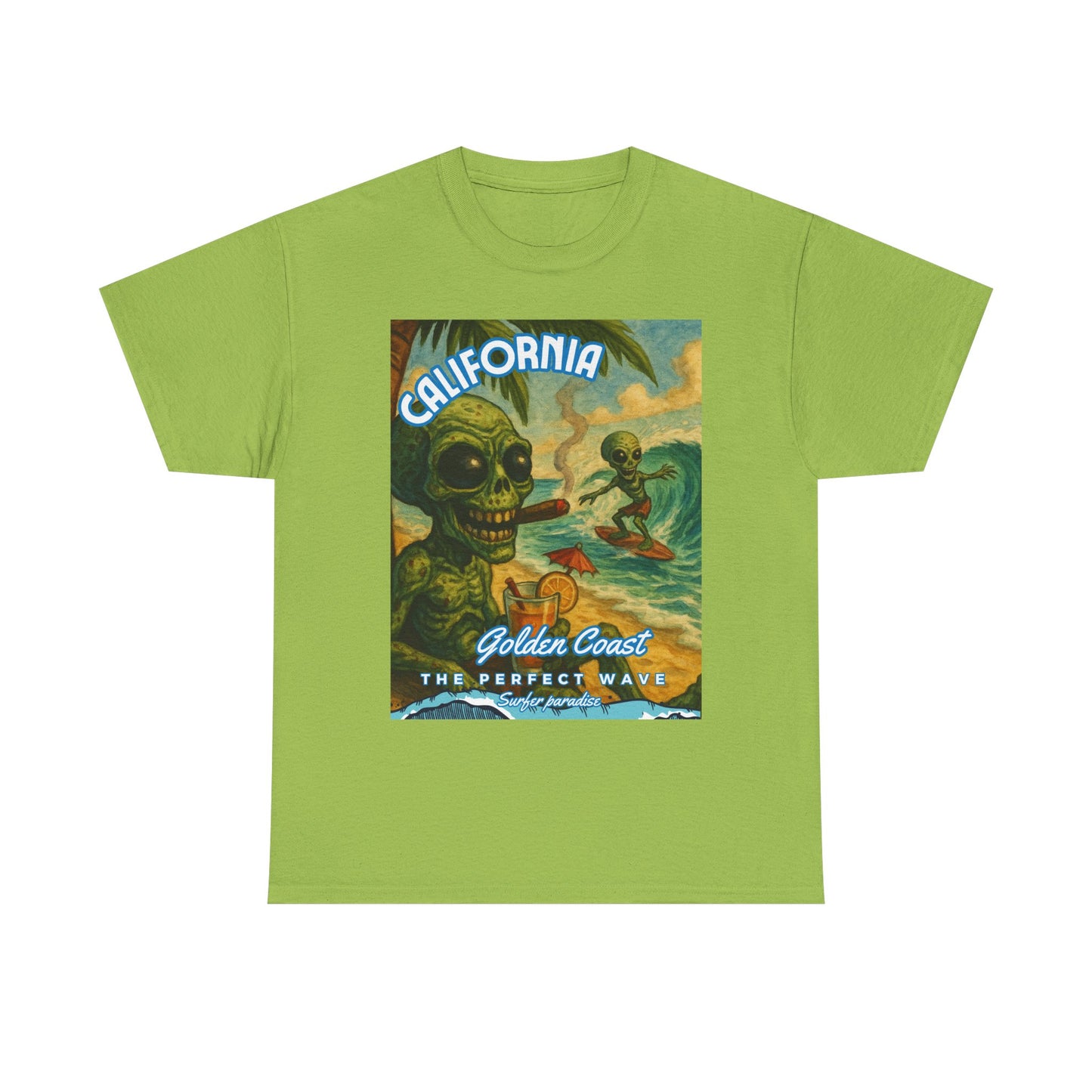 California Surf Vibes Unisex Heavy Cotton Tee - Retro Skeleton Design