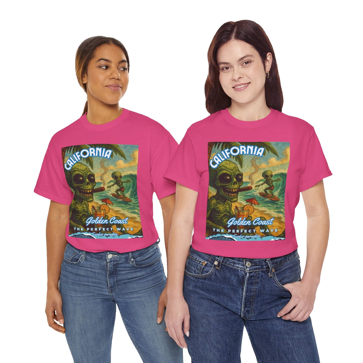 California Surf Vibes Unisex Heavy Cotton Tee - Retro Skeleton Design