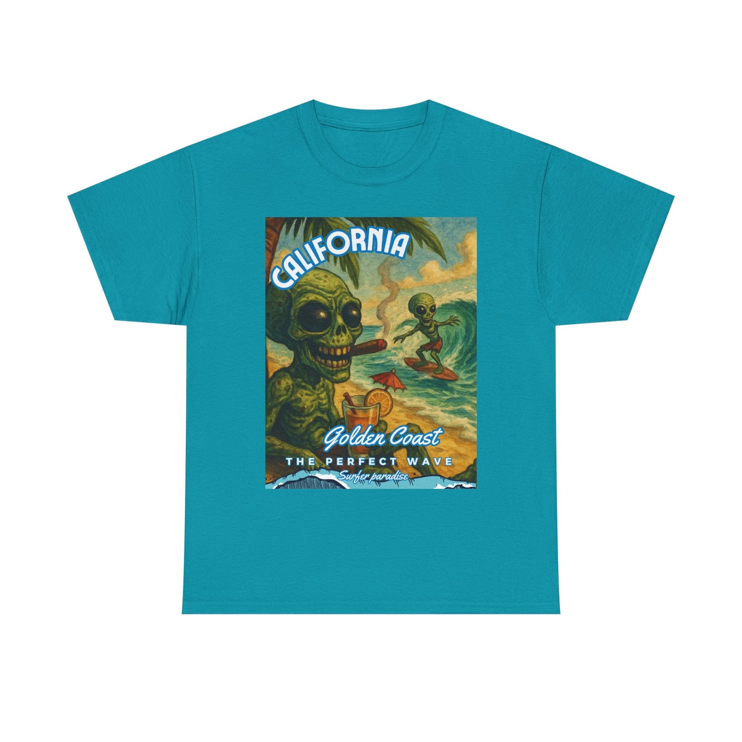 California Surf Vibes Unisex Heavy Cotton Tee - Retro Skeleton Design
