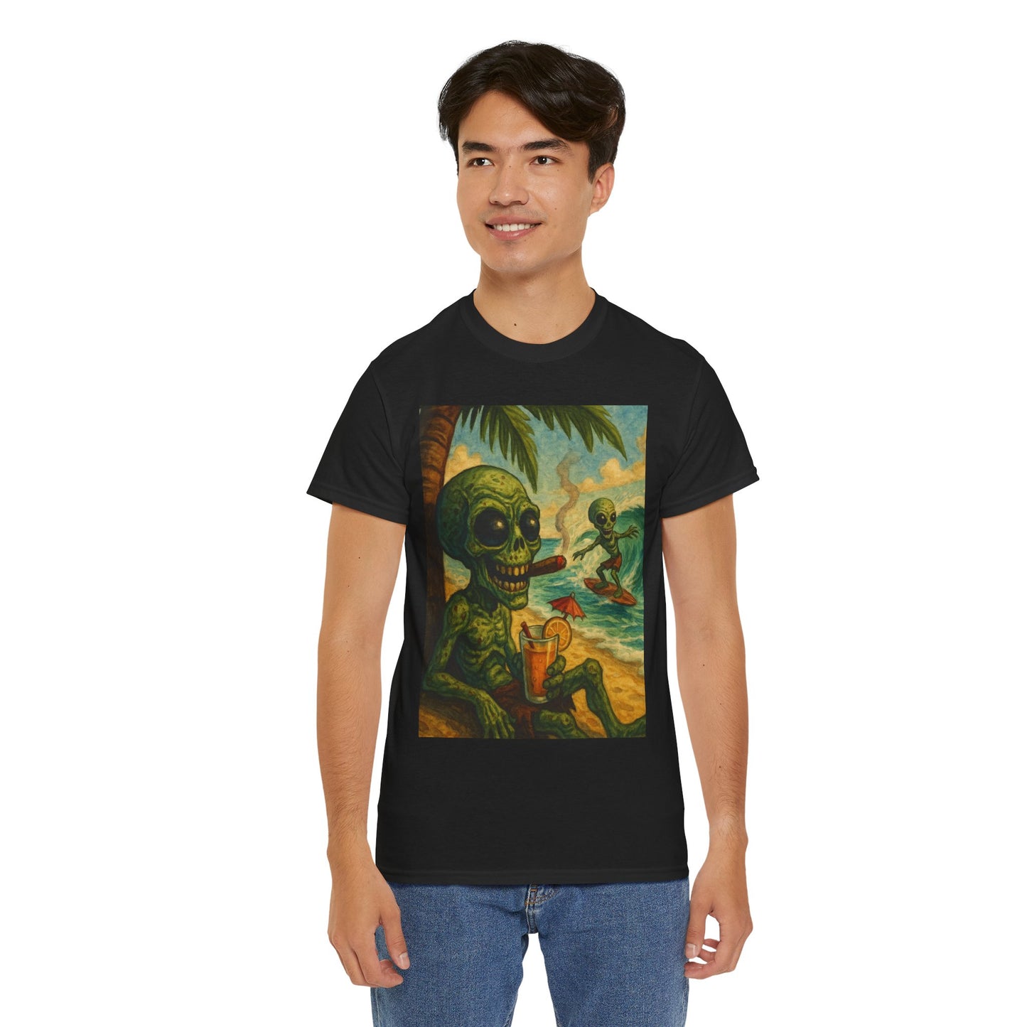 Chill Vibes Alien Graphic Tee - Unisex Heavy Cotton Shirt