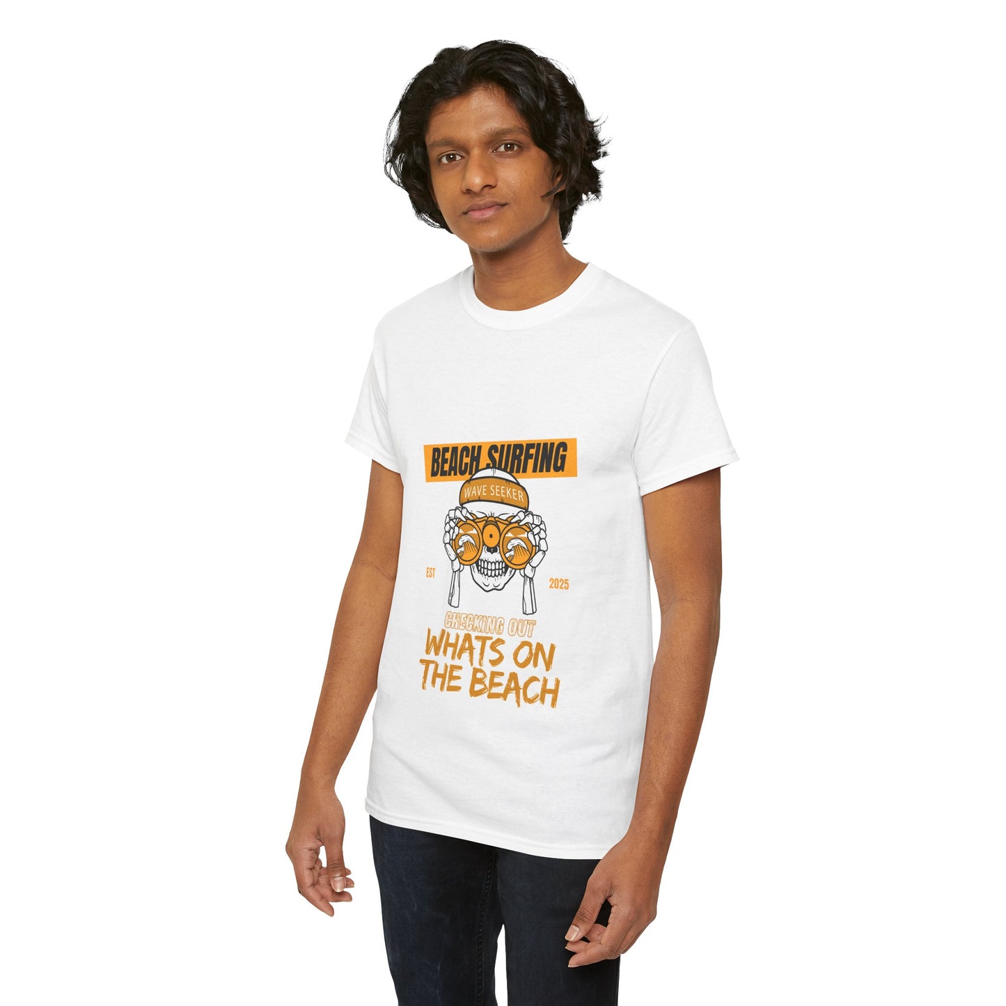 Beach Surfing Unisex Heavy Cotton Tee - 'What's On The Beach' Graphic Tee for Beach Lovers