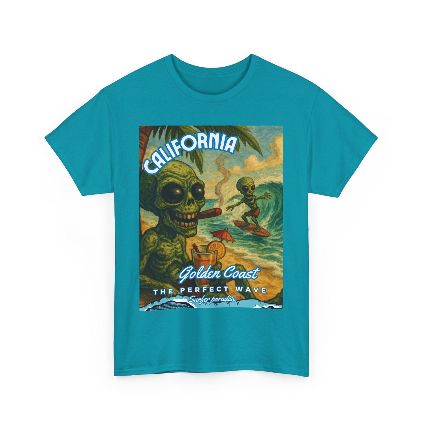 California Surf Vibes Unisex Heavy Cotton Tee - Retro Skeleton Design