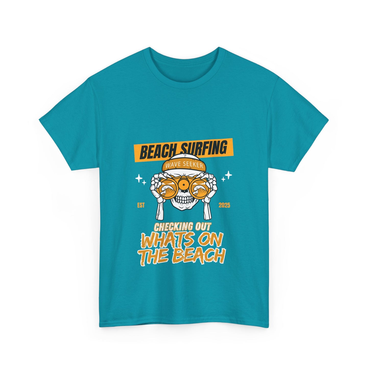 Beach Surfing Unisex Heavy Cotton Tee - 'What's On The Beach' Graphic Tee for Beach Lovers