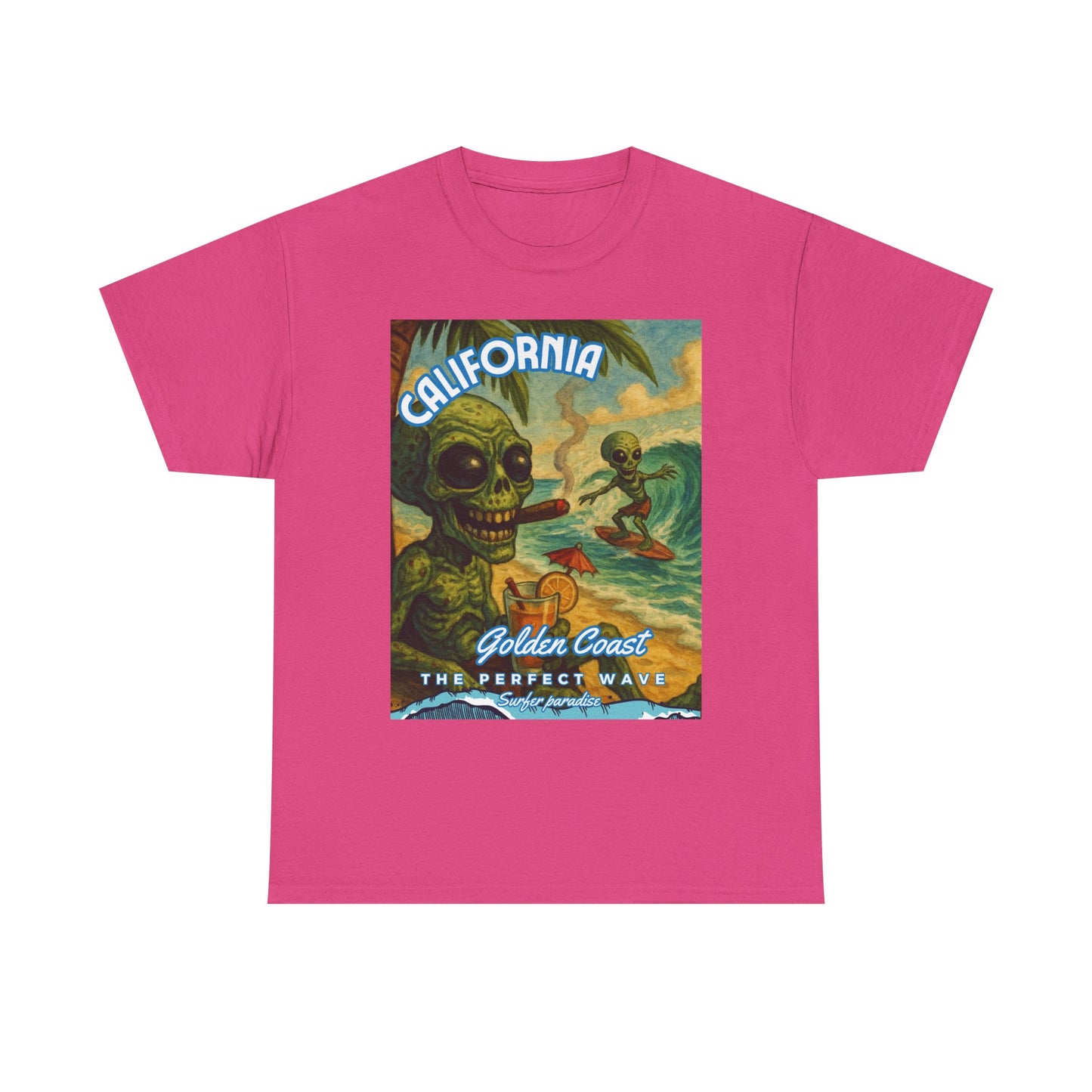 California Surf Vibes Unisex Heavy Cotton Tee - Retro Skeleton Design