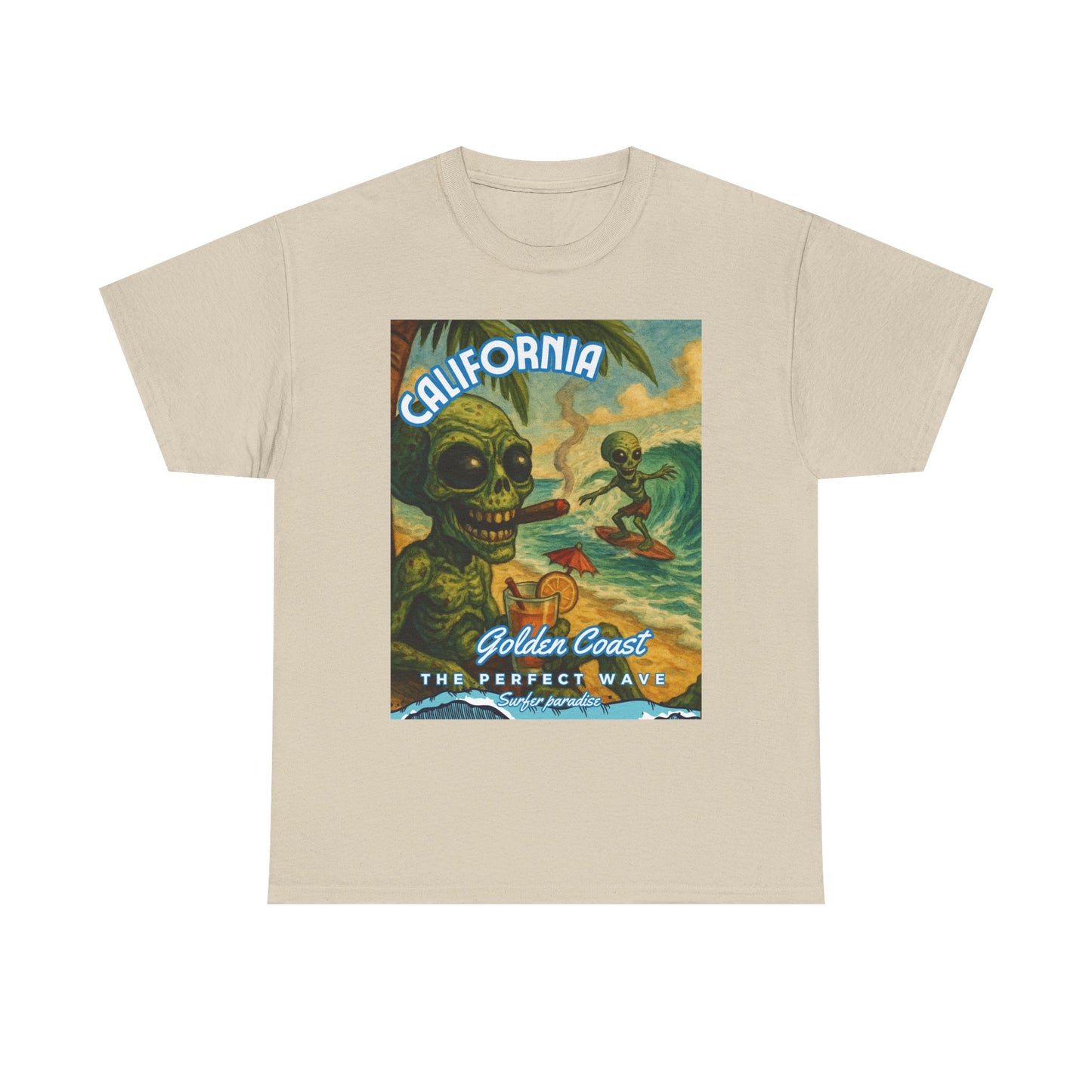 California Surf Vibes Unisex Heavy Cotton Tee - Retro Skeleton Design