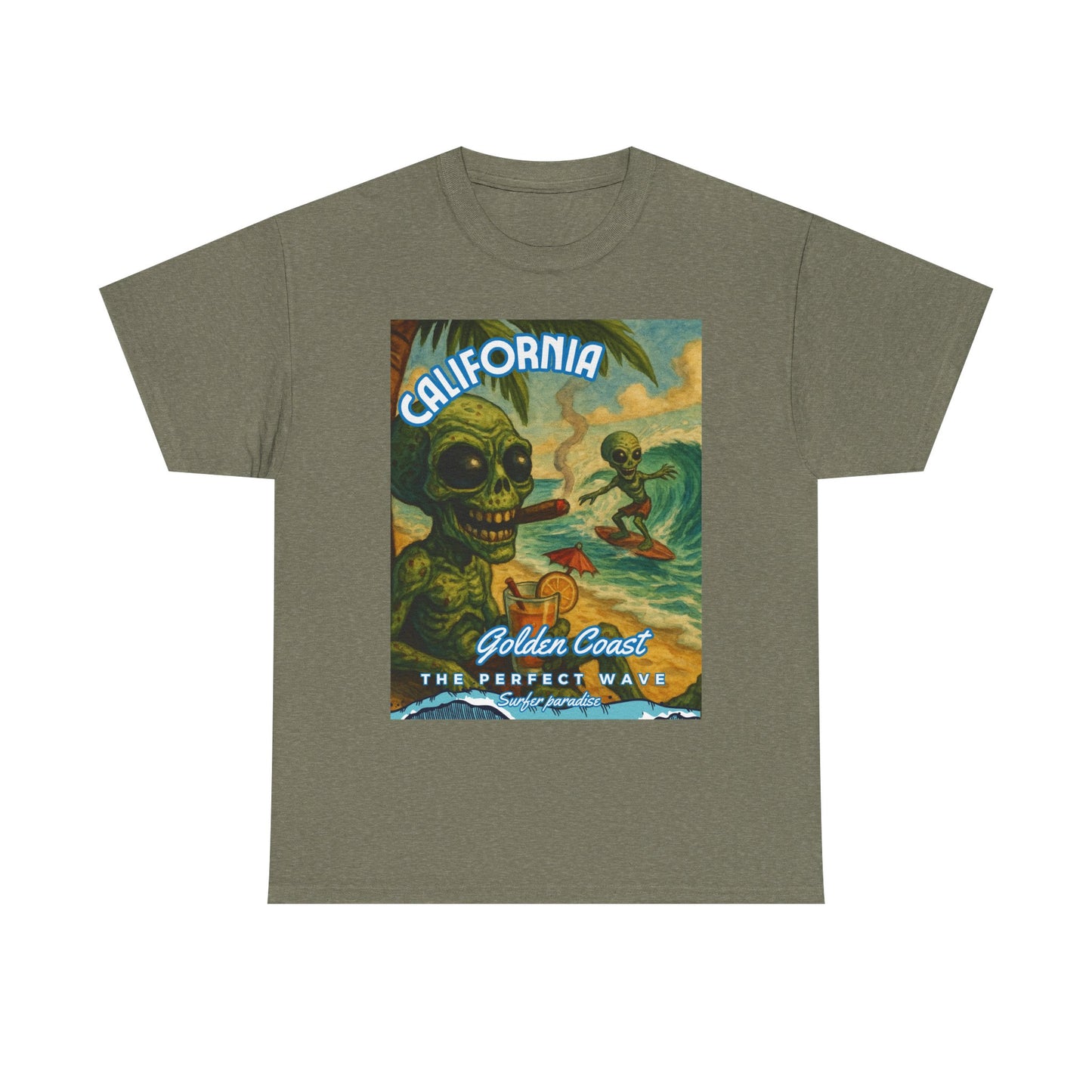 California Surf Vibes Unisex Heavy Cotton Tee - Retro Skeleton Design