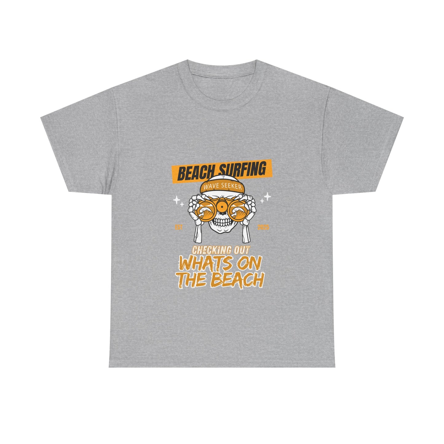 Beach Surfing Unisex Heavy Cotton Tee - 'What's On The Beach' Graphic Tee for Beach Lovers