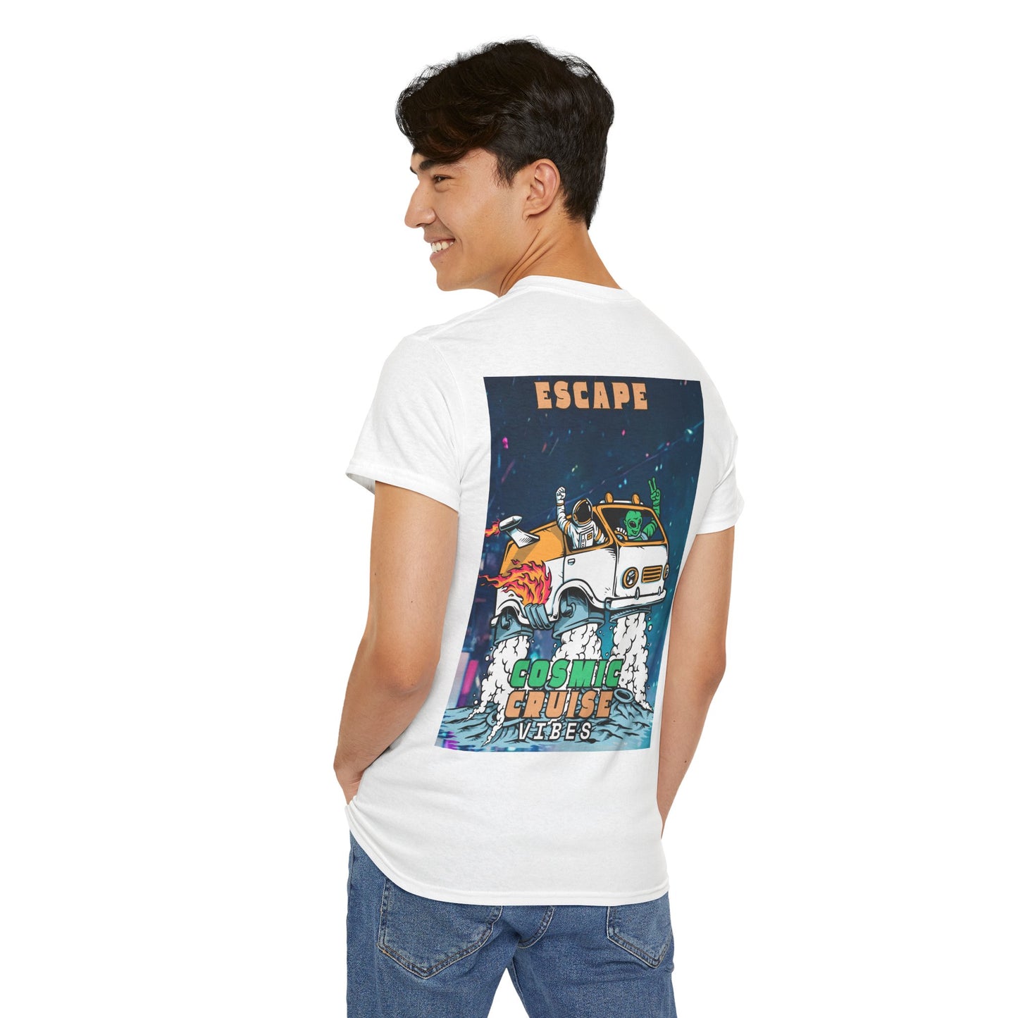 Cosmic Escape Tee, Fun Graphic T-Shirt, Unisex Casual Wear, Summer Vibes Gift, Festival Outfit Idea