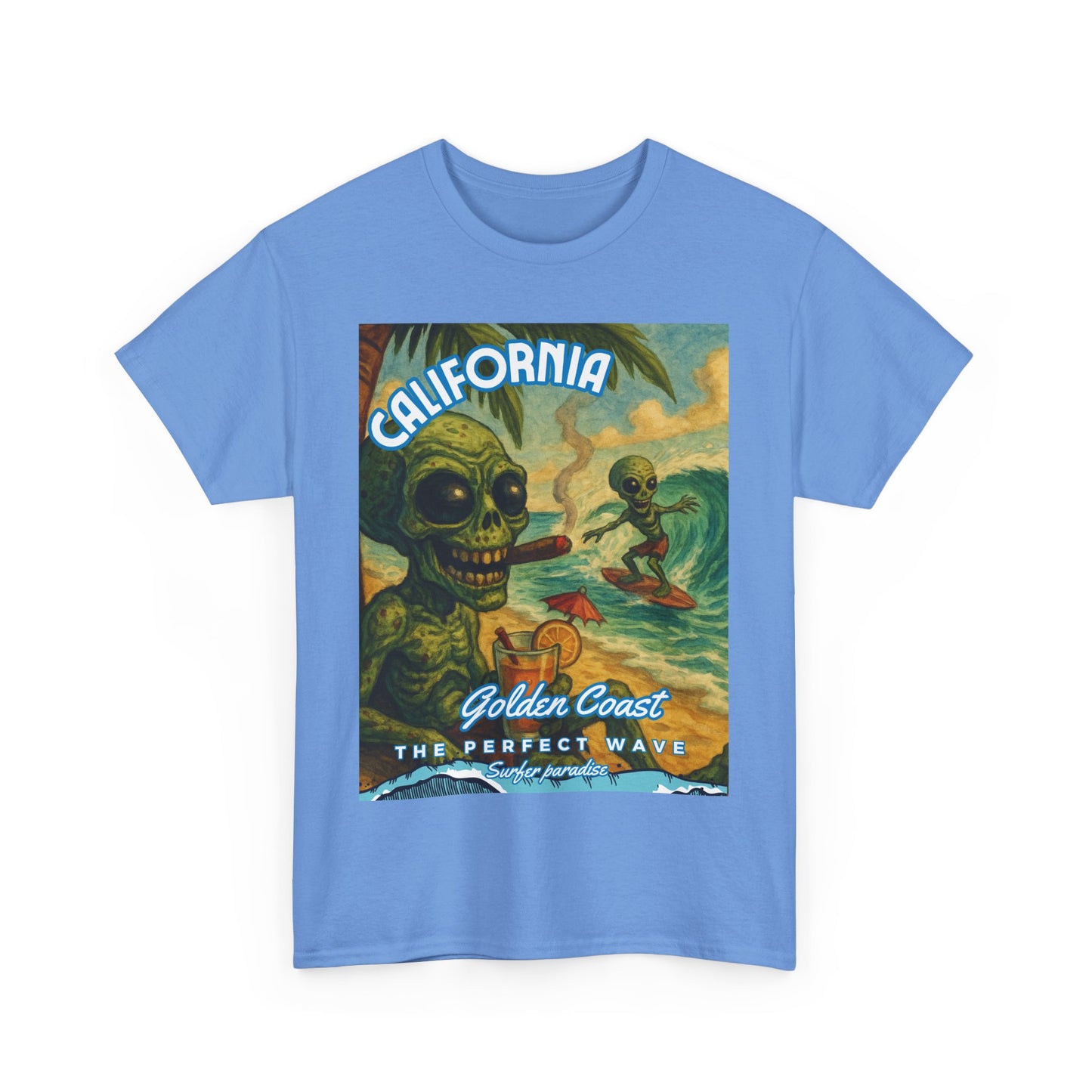 California Surf Vibes Unisex Heavy Cotton Tee - Retro Skeleton Design