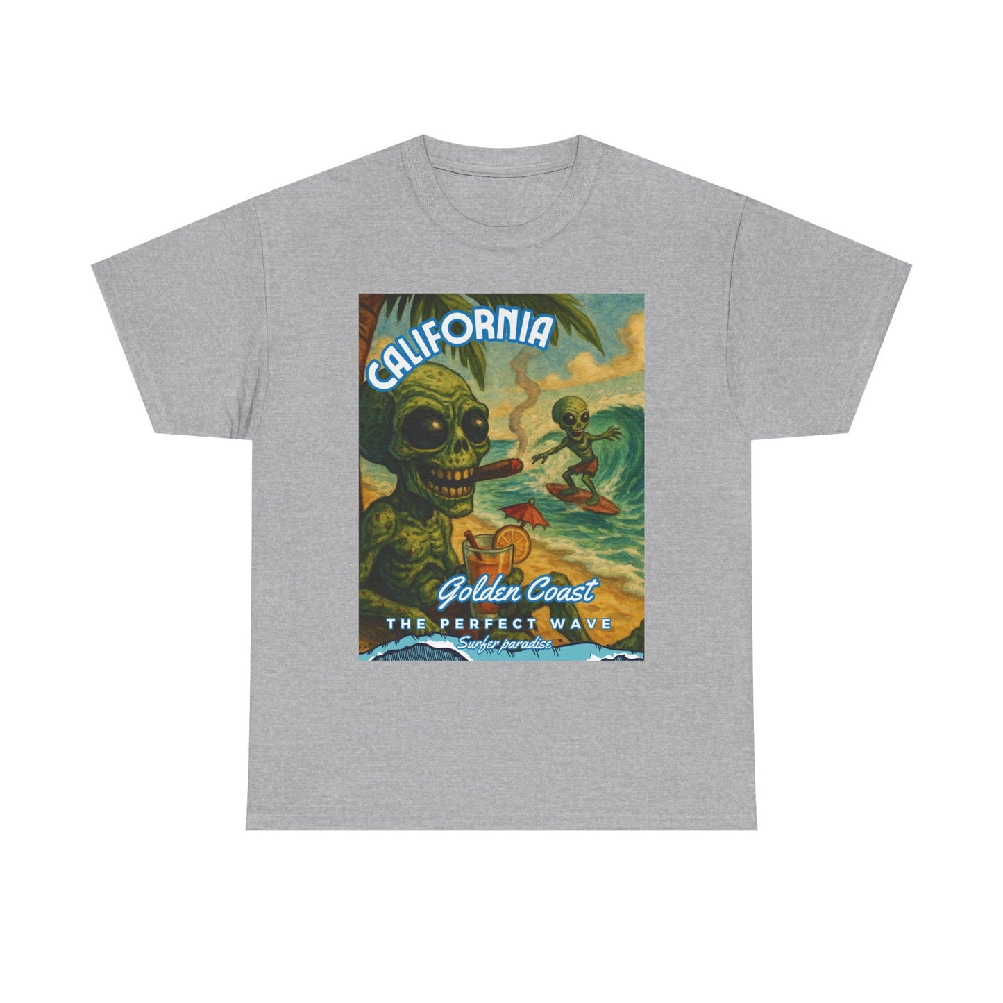 California Surf Vibes Unisex Heavy Cotton Tee - Retro Skeleton Design