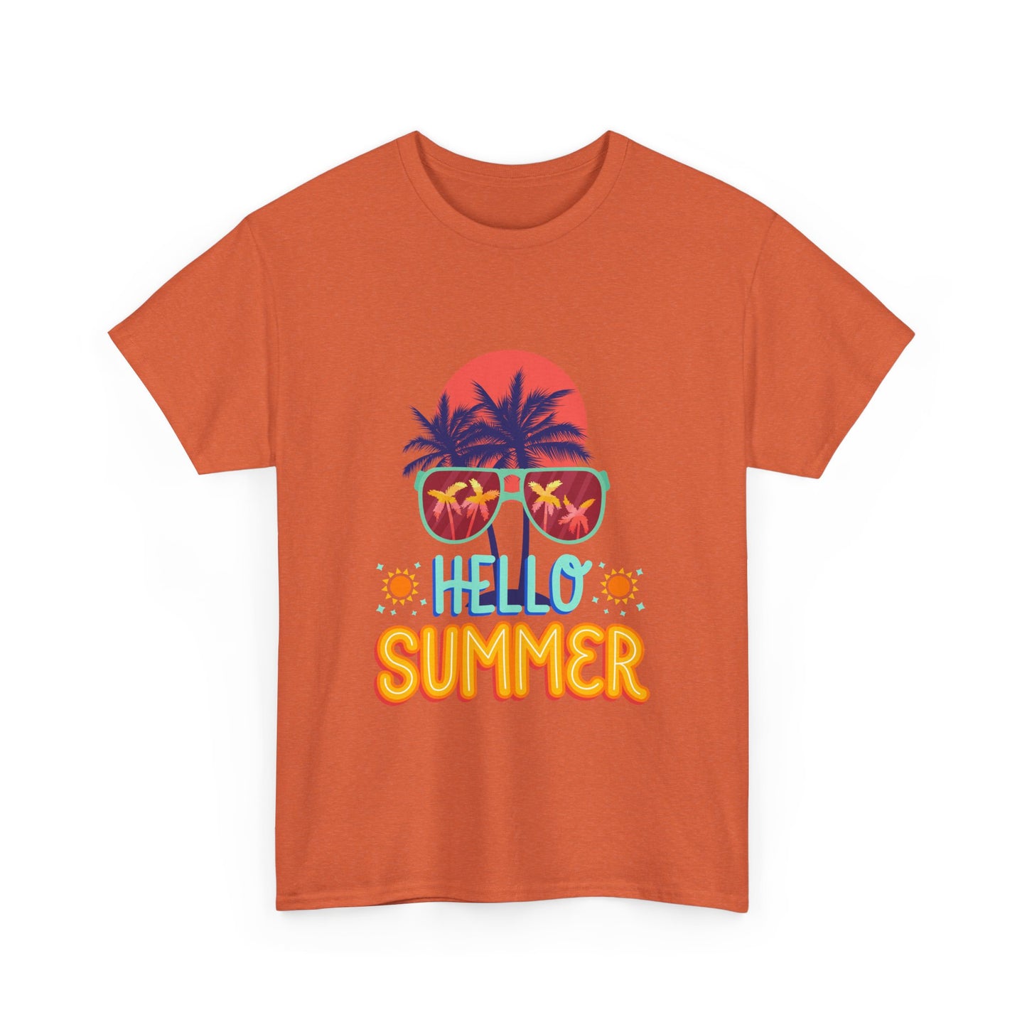 Hello Summer Unisex Heavy Cotton Tee – Vibrant Graphic Tee for Beach Lovers