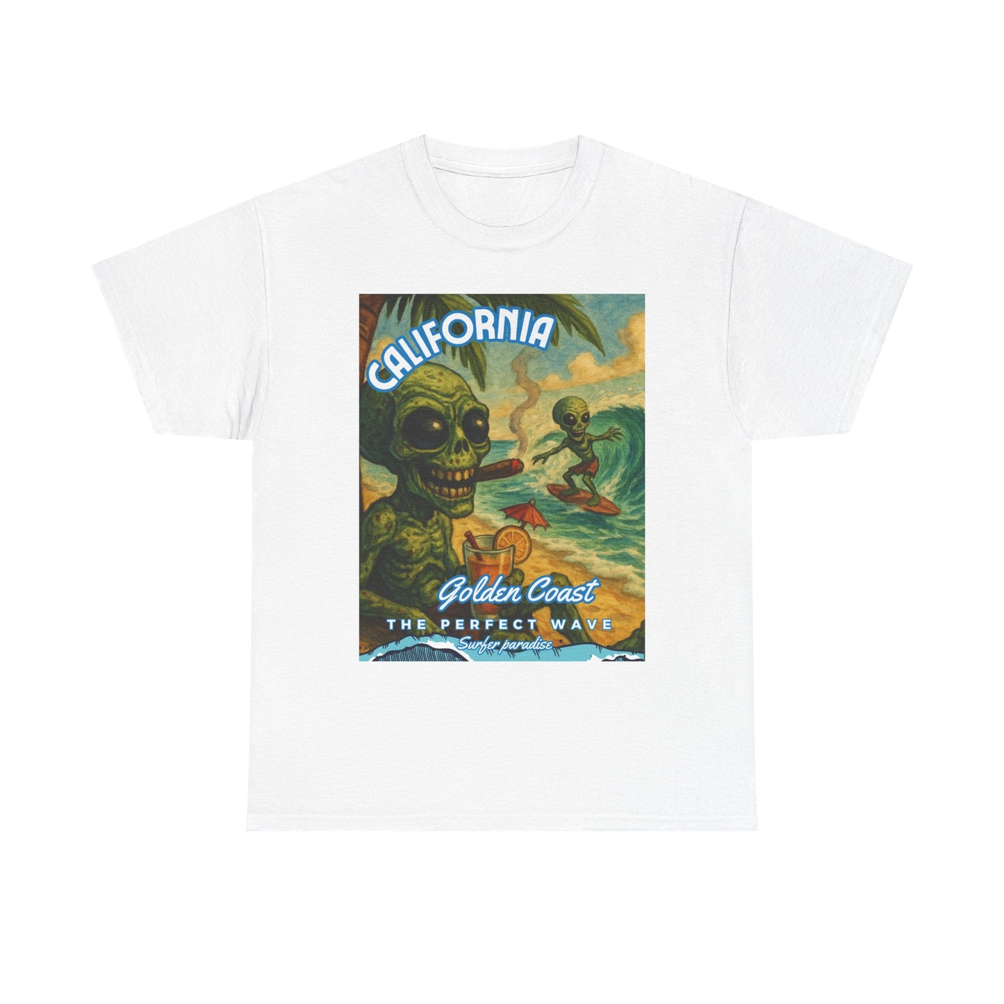 California Surf Vibes Unisex Heavy Cotton Tee - Retro Skeleton Design