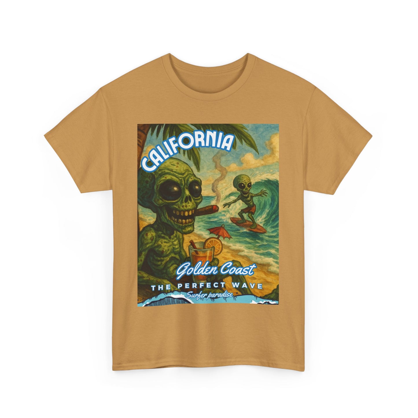 California Surf Vibes Unisex Heavy Cotton Tee - Retro Skeleton Design