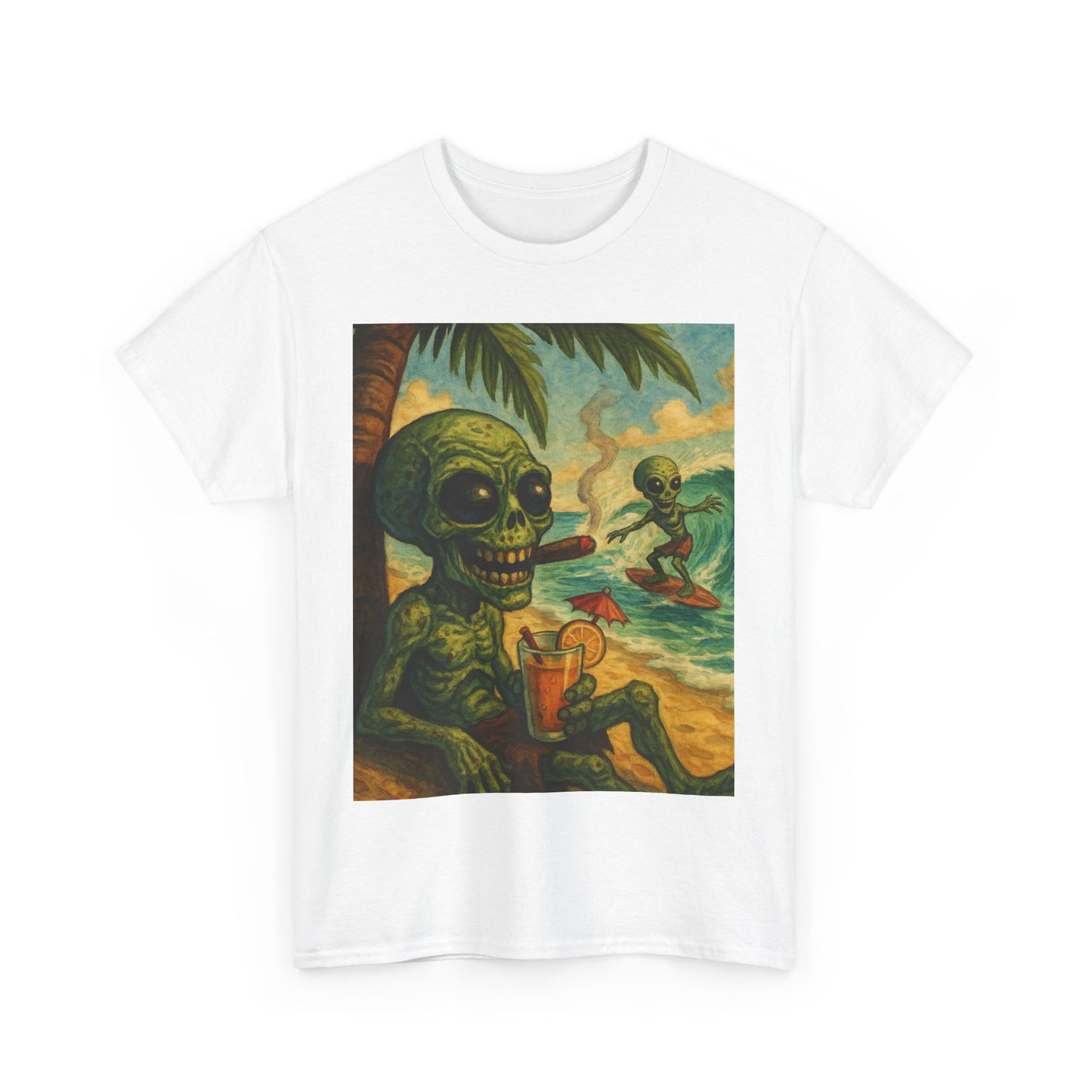Chill Vibes Alien Graphic Tee - Unisex Heavy Cotton Shirt