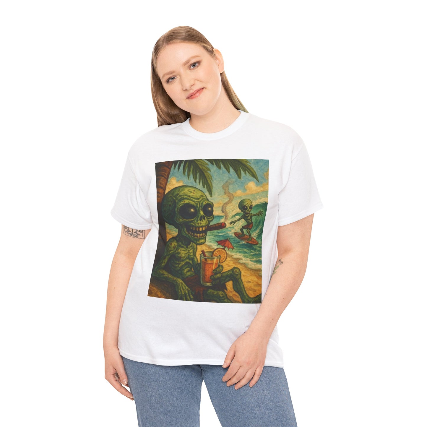 Chill Vibes Alien Graphic Tee - Unisex Heavy Cotton Shirt