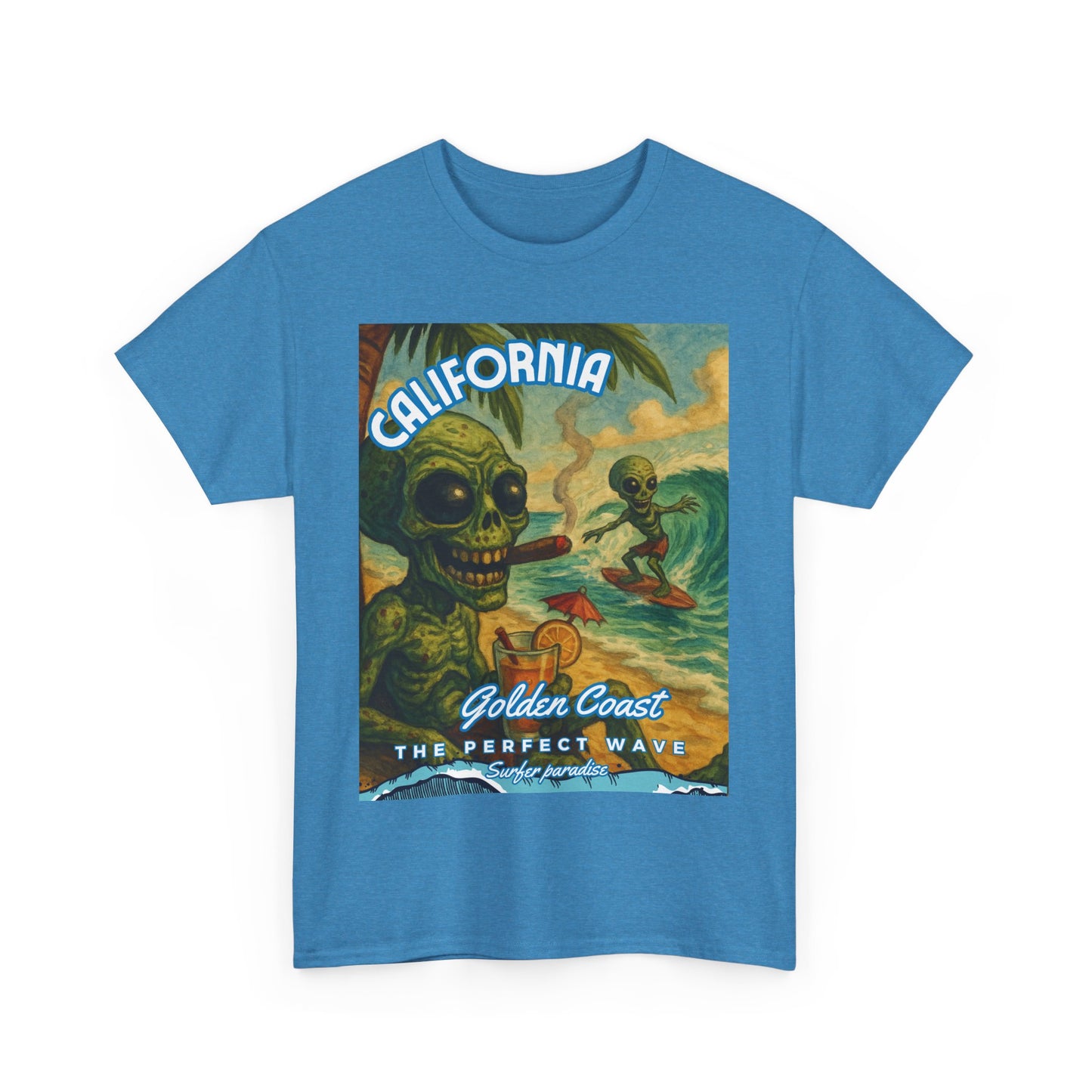 California Surf Vibes Unisex Heavy Cotton Tee - Retro Skeleton Design