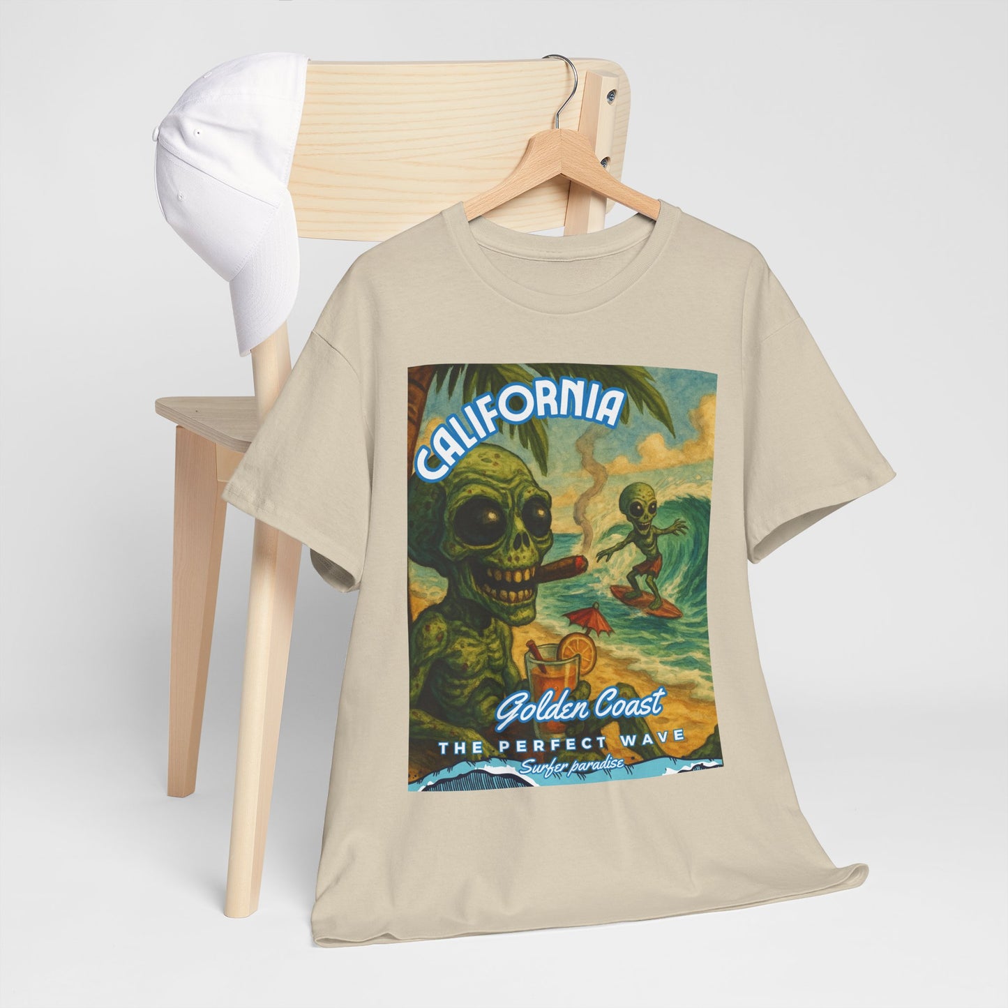 California Surf Vibes Unisex Heavy Cotton Tee - Retro Skeleton Design