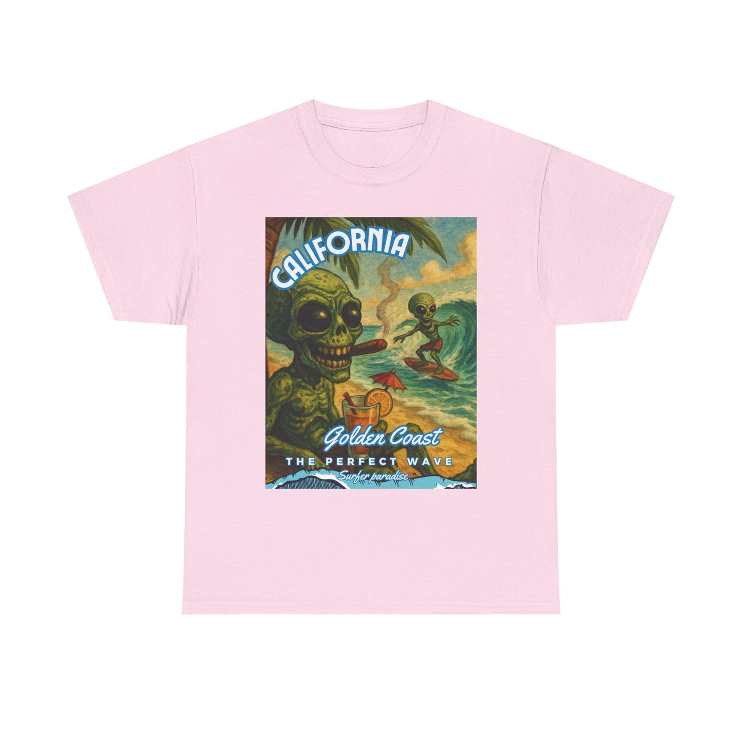 California Surf Vibes Unisex Heavy Cotton Tee - Retro Skeleton Design