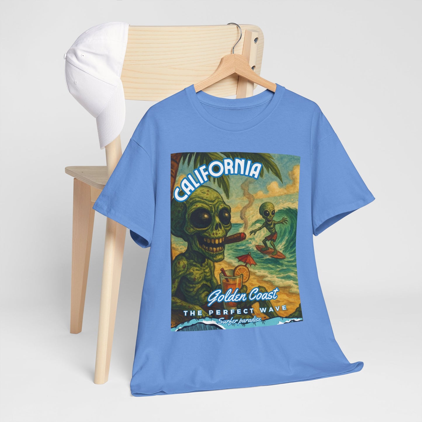 California Surf Vibes Unisex Heavy Cotton Tee - Retro Skeleton Design