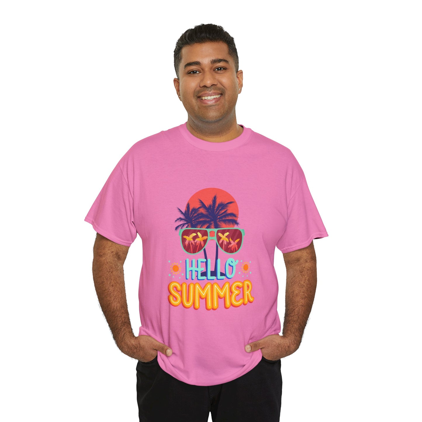 Hello Summer Unisex Heavy Cotton Tee – Vibrant Graphic Tee for Beach Lovers