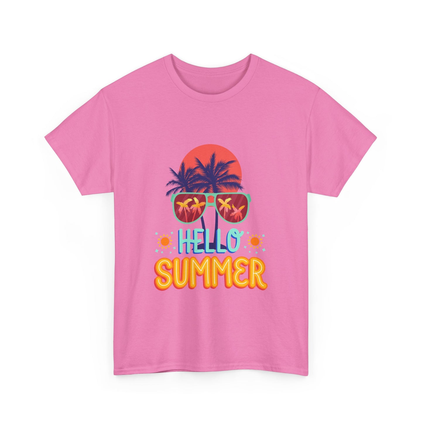 Hello Summer Unisex Heavy Cotton Tee – Vibrant Graphic Tee for Beach Lovers