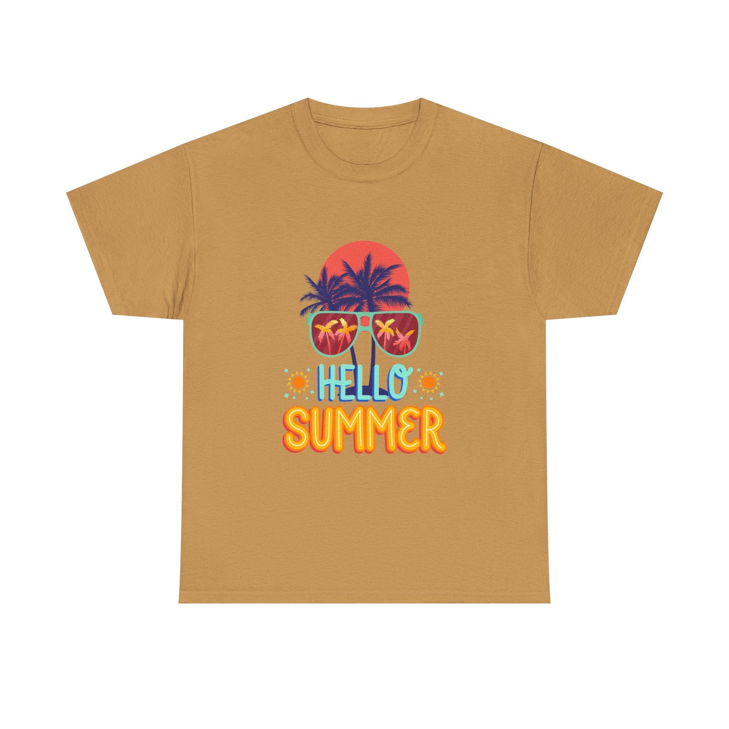 Hello Summer Unisex Heavy Cotton Tee – Vibrant Graphic Tee for Beach Lovers