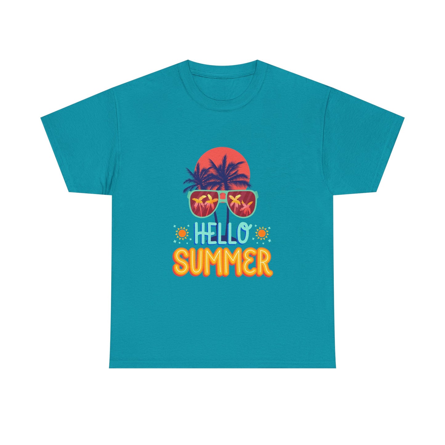 Hello Summer Unisex Heavy Cotton Tee – Vibrant Graphic Tee for Beach Lovers