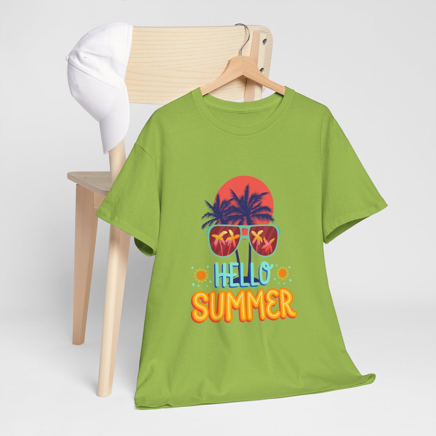 Hello Summer Unisex Heavy Cotton Tee – Vibrant Graphic Tee for Beach Lovers