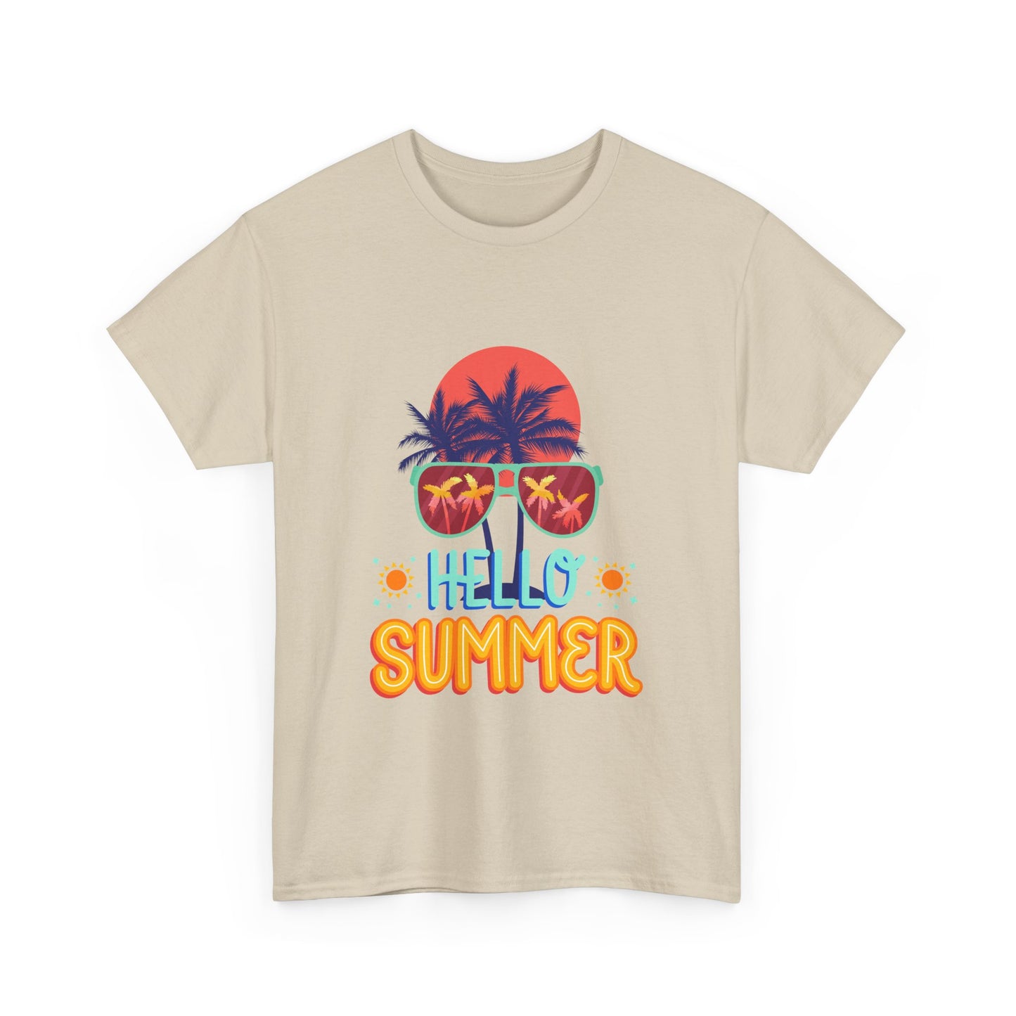 Hello Summer Unisex Heavy Cotton Tee – Vibrant Graphic Tee for Beach Lovers