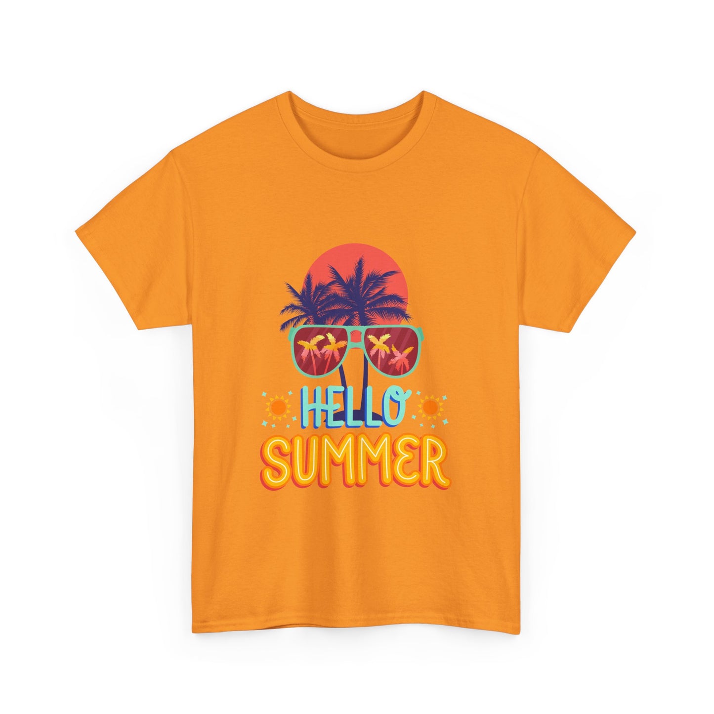 Hello Summer Unisex Heavy Cotton Tee – Vibrant Graphic Tee for Beach Lovers