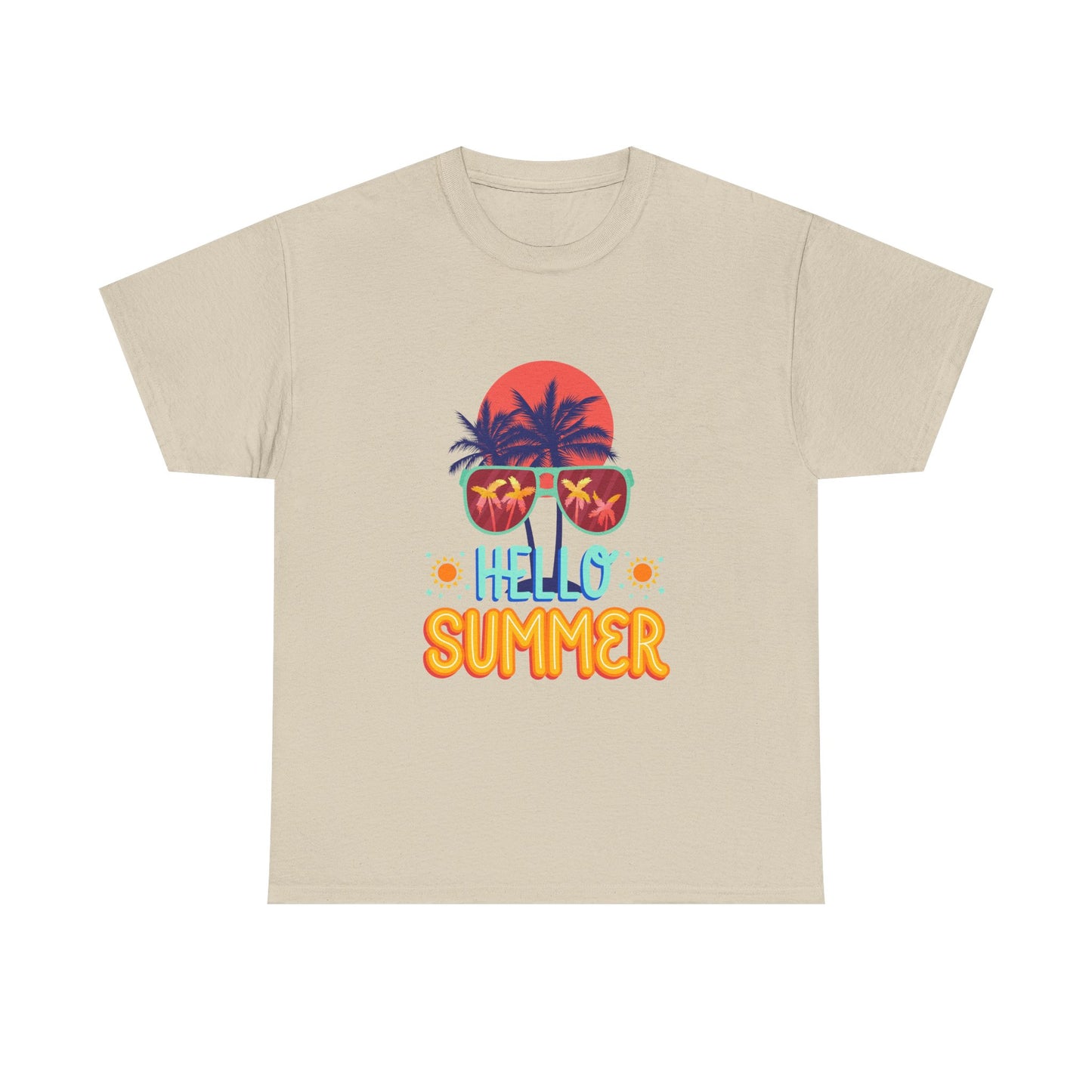 Hello Summer Unisex Heavy Cotton Tee – Vibrant Graphic Tee for Beach Lovers