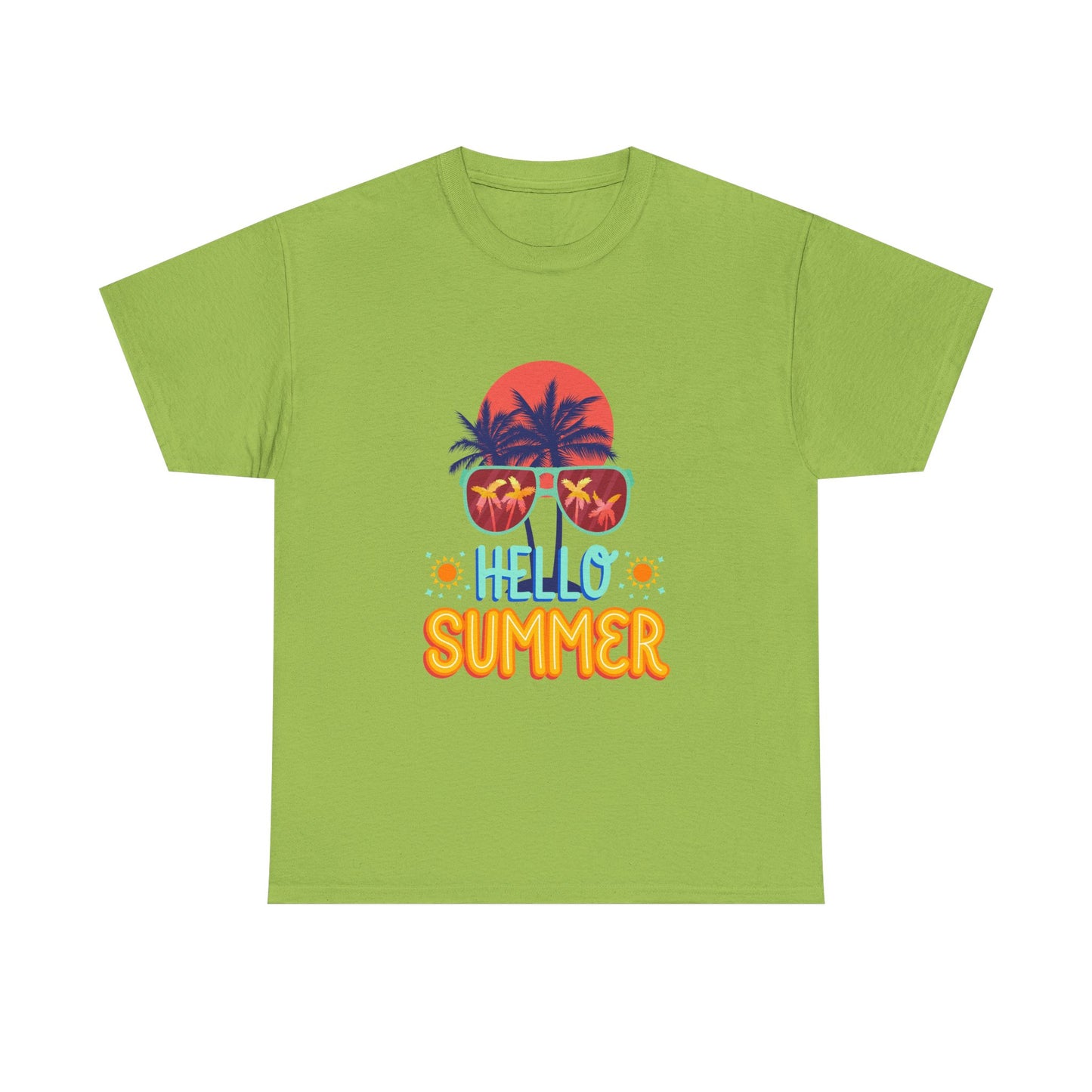 Hello Summer Unisex Heavy Cotton Tee – Vibrant Graphic Tee for Beach Lovers