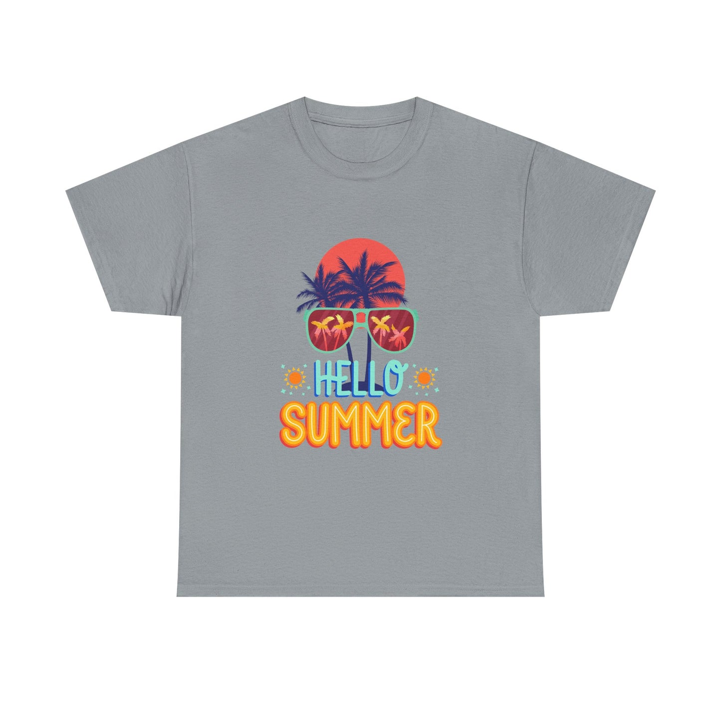 Hello Summer Unisex Heavy Cotton Tee – Vibrant Graphic Tee for Beach Lovers