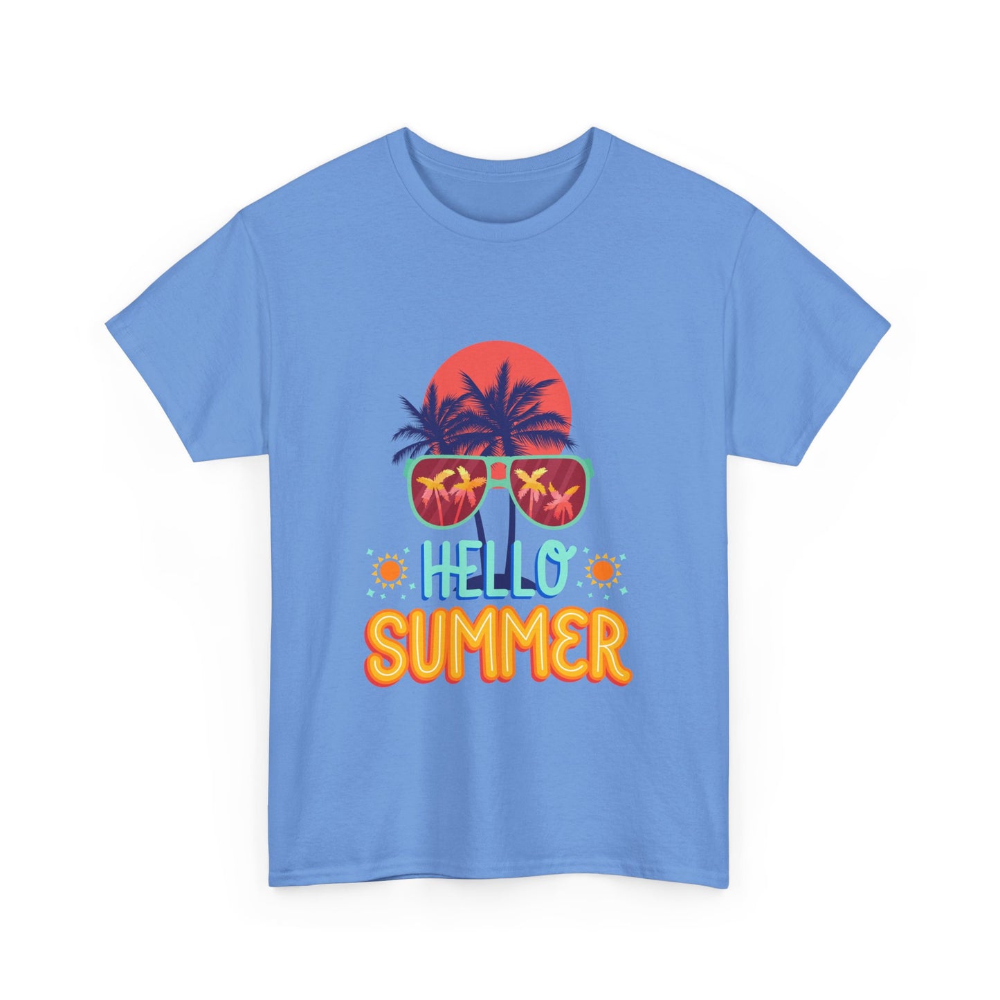 Hello Summer Unisex Heavy Cotton Tee – Vibrant Graphic Tee for Beach Lovers